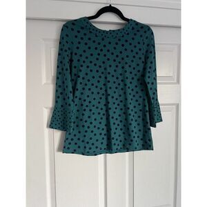 BODEN Teal/Blue Polka Dot High Neck Flare Cuff Top Style J0243 Size US4, UK8
